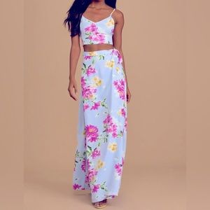 Bloom With a View Light Blue Floral Print Two-Piece Maxi Dress